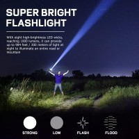 Solar Flashlight Rechargeable 8 Led Handheld With Cob Sidelight High Lumens 3 Modes Searchlight Portable Lightweight Waterproo