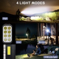 Solar Flashlight Rechargeable 8 Led Handheld With Cob Sidelight High Lumens 3 Modes Searchlight Portable Lightweight Waterproo