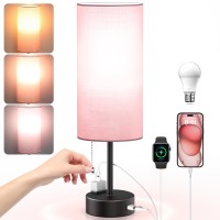 Cnxin Small Pink Bedside Lamp With 3 Color Temperatures Pull Chain Nightstand Table Lamp With Usb Port Outlet For Kids Bedroom