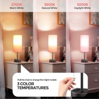 Cnxin Small Pink Bedside Lamp With 3 Color Temperatures Pull Chain Nightstand Table Lamp With Usb Port Outlet For Kids Bedroom