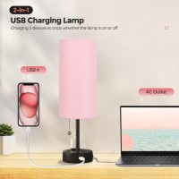 Cnxin Small Pink Bedside Lamp With 3 Color Temperatures Pull Chain Nightstand Table Lamp With Usb Port Outlet For Kids Bedroom