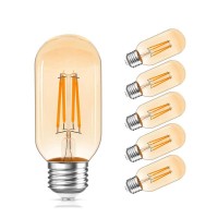 Vintage Led Edison Bulb, T45/T14 4W Dimmable Led Filament Bulb, Tubular Light Bulb, 2200K Warm White E26 400Lm Equivalent 40W Incandescent, Pack Of 6