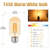 Vintage Led Edison Bulb, T45/T14 4W Dimmable Led Filament Bulb, Tubular Light Bulb, 2200K Warm White E26 400Lm Equivalent 40W Incandescent, Pack Of 6