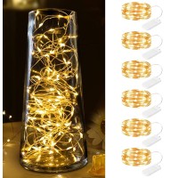 6 Pack Fairy Lights Battery Operated - 7Ft 20 Led Waterproof Mini Silver Wire String Lights For Wedding Mason Jars Crafts Shelves Walls Christmas Garlands Party (Warm White)