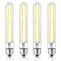 Novelux 7.3 Inch E26 Led Bulb 60 Watt Dimmable,5000K Daylight Edison Bulbs,6W Tubular T10 Long Clear Glass Light Bulb For Rustic Pendant,Industrial Pipe,Wall Sconces,Chandeliers(4 Pack)