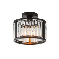 Lhlyclx Black Flush Mount Ceiling Light 2 Light Caged Crystal Chandelier Small Drum Hallway Light Fixtures Ceiling Mount 86