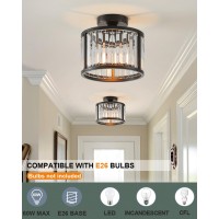 Lhlyclx Black Flush Mount Ceiling Light 2 Light Caged Crystal Chandelier Small Drum Hallway Light Fixtures Ceiling Mount 86