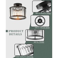 Lhlyclx Black Flush Mount Ceiling Light 2 Light Caged Crystal Chandelier Small Drum Hallway Light Fixtures Ceiling Mount 86