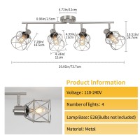 Wilon 4 Light Track Lighting Kit 4 Way Ceiling Spotlight Modern Flush Mount Ceiling Light Brushed Nickel Kitchen Ceiling Light