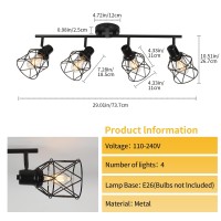 Wilon Track Lighting Fixtures Ceiling 4Light Flush Mount Ceiling Spot Lights Industrial Track Light Black Kitchen Light Fixtur