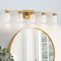 Emong 5Light Gold Bathroom Light Fixtures Dimmable 5Cct Led Vanity Lights With Crystal Bubble And Clear Glass 2700K6500K Adjus