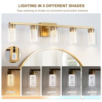 Emong 5Light Gold Bathroom Light Fixtures Dimmable 5Cct Led Vanity Lights With Crystal Bubble And Clear Glass 2700K6500K Adjus