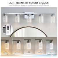 Emong 5Light Chrome Bathroom Light Fixtures Dimmable 5Cct Led Vanity Lights With Clear Glass 2700K6500K Adjustable Crystal Bub