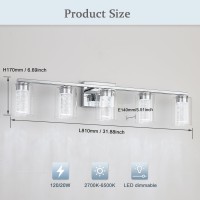 Emong 5Light Chrome Bathroom Light Fixtures Dimmable 5Cct Led Vanity Lights With Clear Glass 2700K6500K Adjustable Crystal Bub