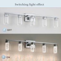 Emong 5Light Chrome Bathroom Light Fixtures Dimmable 5Cct Led Vanity Lights With Clear Glass 2700K6500K Adjustable Crystal Bub