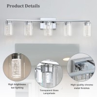 Emong 5Light Chrome Bathroom Light Fixtures Dimmable 5Cct Led Vanity Lights With Clear Glass 2700K6500K Adjustable Crystal Bub