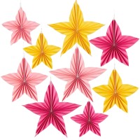 Paper Jazz Spring Party Decorations Paper Fans, Paper Flowers 9Pcs Paper Star Decorations, Pink Colour Pink Peach Colour Paper Stars Spring Hanging Wedding Children Birthday Home Outdoor Decoration