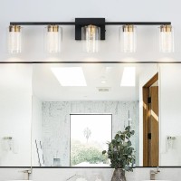 Emong 5Light Blackgold Bathroom Light Fixtures Dimmable 5Cct Led Vanity Lights With Clear Glass 2700K6500K Adjustable Crystal