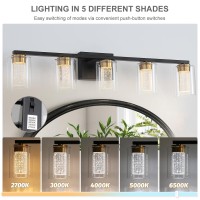 Emong 5Light Blackgold Bathroom Light Fixtures Dimmable 5Cct Led Vanity Lights With Clear Glass 2700K6500K Adjustable Crystal