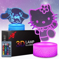 Sunduck 3D Illusion Cat Night Light For Kids 2 Patterns And 16 Colours Change With Remote Control Kitty Lamp Room Decor Birthd