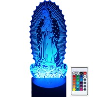 Virgen De Guadalupe 3D Illusion Night Light With Touch Control And 16 Colors Changing, Battery Powered Bedside Lamp For Bedroom, Home Decoration