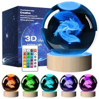 Augfhh Axolotl Lamp Axolotl Gifts 3D Axolotl K9 Crystal Ball Night Light With 16 Color Led Wooden Base, 3.15 Inch Glass Ball Lamp With Remote Control, Birthday Christmas Gift For Kids Girls Boys