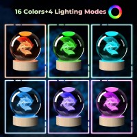 Augfhh Axolotl Lamp Axolotl Gifts 3D Axolotl K9 Crystal Ball Night Light With 16 Color Led Wooden Base, 3.15 Inch Glass Ball Lamp With Remote Control, Birthday Christmas Gift For Kids Girls Boys