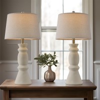 Oneach 2575 Farmhouse Ceramic Table Lamp For Living Room Bedside Lamps Office White Table Lamp Set Of 2 For Bedroom Retro Nig