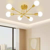 Silampdi 6Light Gold Ceiling Light Fixture Modern Sputnik Chandelier Industrial Dining Room Light Fixture For Bedroom Living