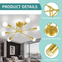 Silampdi 6Light Gold Ceiling Light Fixture Modern Sputnik Chandelier Industrial Dining Room Light Fixture For Bedroom Living