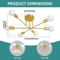 Silampdi 6Light Gold Ceiling Light Fixture Modern Sputnik Chandelier Industrial Dining Room Light Fixture For Bedroom Living