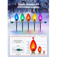 Super Jumbo C9 Christmas Pathway Lights Outdoor - 11 Feet 5 Led Jumbo C9 Pathway Lights, Jumbo Colored Light Bulb Christmas Lights Outdoor Decorations For Lawn Holiday Yard, Multicolor