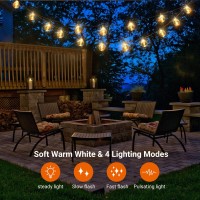 Partphoner Solar String Lights 92Ft Outdoor Patio Led Lights With 56 Shatterproof Bulbs 4 Light Modes Hanging String Lights So