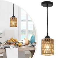 Lamsu Rattan Pendant Lights Boho Farmhouse Pendant Lighting With Hand Woven Natural Rattan Shade Small Wicker Light Fixtures C