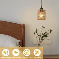 Lamsu Rattan Pendant Lights Boho Farmhouse Pendant Lighting With Hand Woven Natural Rattan Shade Small Wicker Light Fixtures C