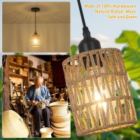 Lamsu Rattan Pendant Lights Boho Farmhouse Pendant Lighting With Hand Woven Natural Rattan Shade Small Wicker Light Fixtures C