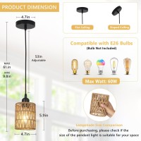 Lamsu Rattan Pendant Lights Boho Farmhouse Pendant Lighting With Hand Woven Natural Rattan Shade Small Wicker Light Fixtures C