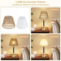 Lamsu Small Lamp Shade Replacement Boho Empire Lamp Shades For Table Lamps Rattan Fabric Double Shades Farmhouse Lampshade