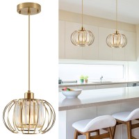 Xsdetu Gold Pendant Light Fixture Modern Crystal Pendant Lights Kitchen Island 1Light Farmhouse Mini Chandelier Adjustable B