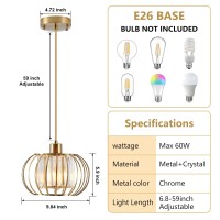 Xsdetu Gold Pendant Light Fixture Modern Crystal Pendant Lights Kitchen Island 1Light Farmhouse Mini Chandelier Adjustable B