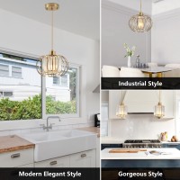 Xsdetu Gold Pendant Light Fixture Modern Crystal Pendant Lights Kitchen Island 1Light Farmhouse Mini Chandelier Adjustable B