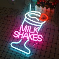 Lucunstar Milk Shakes Neon Sign Ice Cream Neon Signs For Wall Decor Drink Led Sign Colorful Neon Lights Usb Powered Switch Light