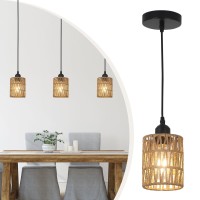 Lamsu 3 Pack Rattan Pendant Lights Kitchen Island Farmhouse Pendant Lighting With Hand Woven Wicker Shade Boho Chandelier Ligh