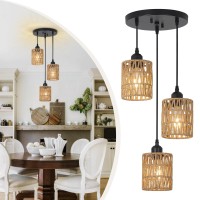 Lamsu 3 Lights Rattan Pendant Light Farmhouse Dining Room Light Fixtures Ceiling Hanging Boho Pendant Lighting With Hand Woven