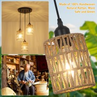 Lamsu 3 Lights Rattan Pendant Light Farmhouse Dining Room Light Fixtures Ceiling Hanging Boho Pendant Lighting With Hand Woven