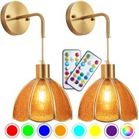 Battery Operated Wall Sconces Set Of Two Indoor Not Hardwired Battery Wall Light With Remote Control Rgb Color Changing Dimmab