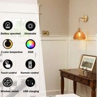 Battery Operated Wall Sconces Set Of Two Indoor Not Hardwired Battery Wall Light With Remote Control Rgb Color Changing Dimmab