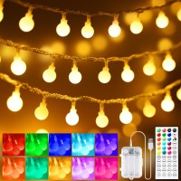 Omika 33 Ft Globe Battery Powered String Lights 60 Led 18 Colorswarm White Battery Christmas Lights Usb Powered Camping Light