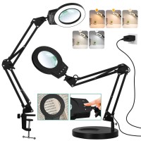 Kuvrs 10X Magnifying Glass With Light And Stand 5 Color Touch Sensitive Stepless Dimmer Magnifying Lamp With Clamp Memory Func