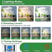 Wolezek Grow Lights For Indoor Plants Full Spectrum 6000K 3 Head Plant Lights Indoor Led White Plant Grow Lamp With Clip Auto